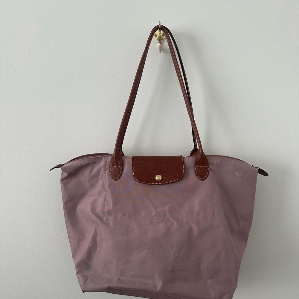 Longchamp Le Pliage Large Tote Bag in antique pink with Brown Trim